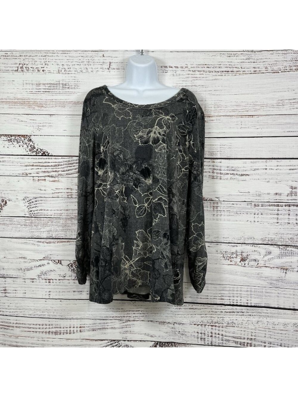Susan Graver Weekend Gray Floral Modal Long Sleeve Tunic Top
